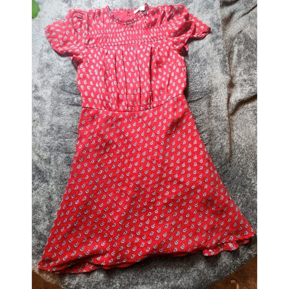 LOFT SZ 0p Red Paisley Pattern Mini Fit and Flare Dress Cottage Core